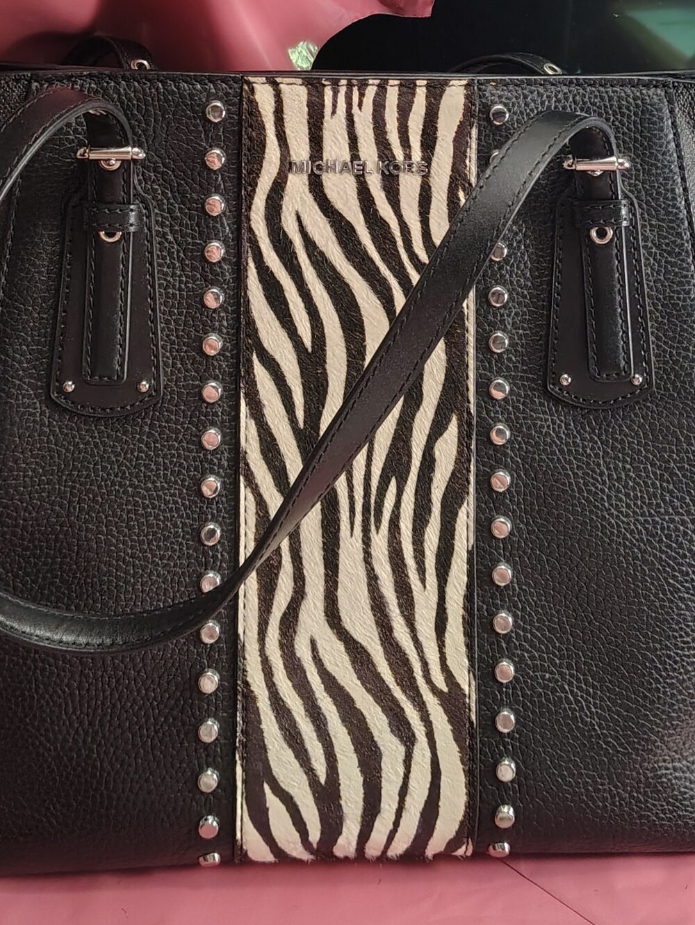 Michael Kors Black and White Zebra-Accent Leather Tote